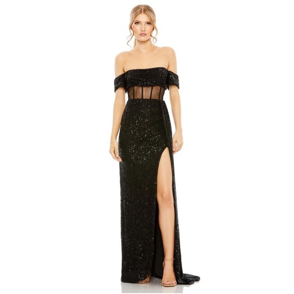 NWT Mac Duggal 11665 Illusion Midriff Corset Off-The-Shoulder Dress‎ Size 4 $458 - Picture 1 of 6